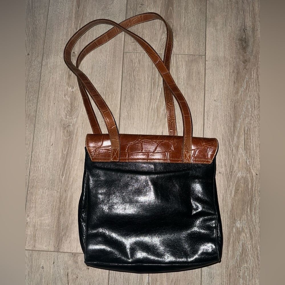 Valerie Stevens Satchel Purse Black Brown Leather Handbag‎